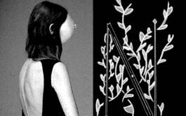 100for10 art book – black-and-white illustration of a woman's profile and plants