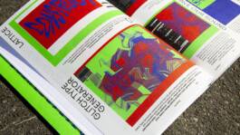 Slanted magazine spread with colourful illustration